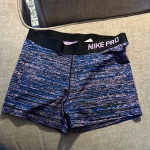 Nike Pro Black and Blue Patterned Shorts